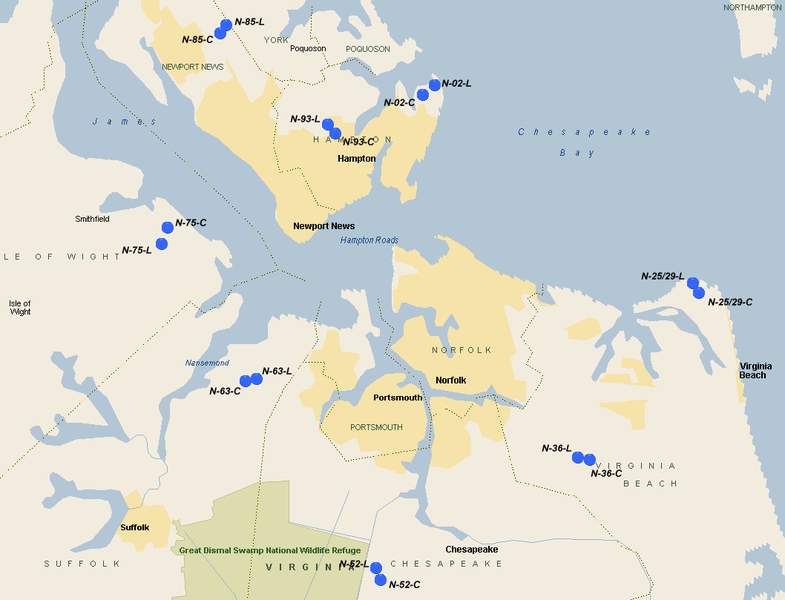 Missile silo sites in the Norfolk Defense Area